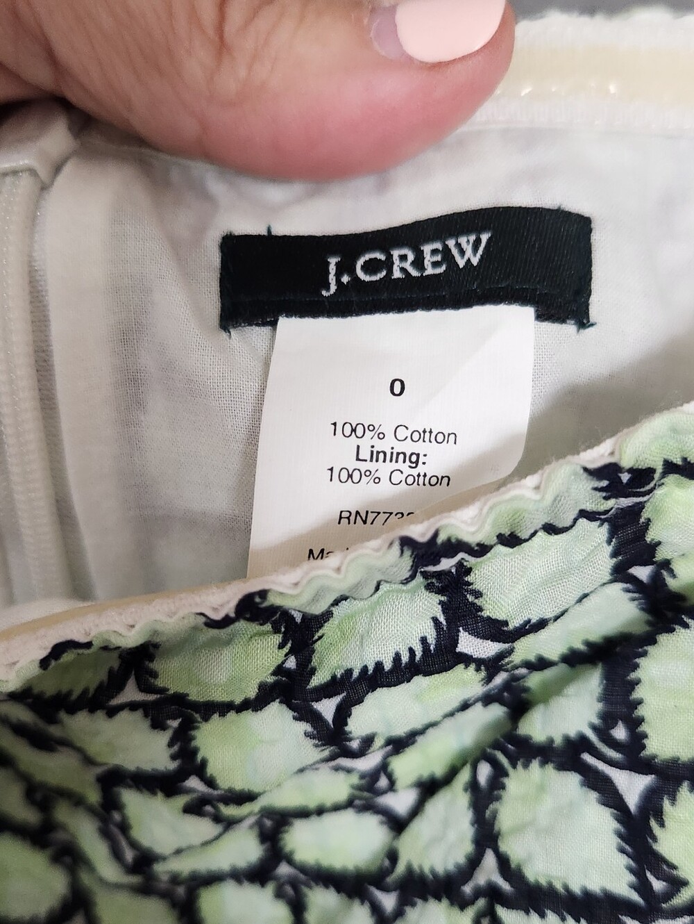 J.Crew Sea Green Leaf Print Strapless A-Line 100% Cotton Dress Size 0 - Picture 3 of 6